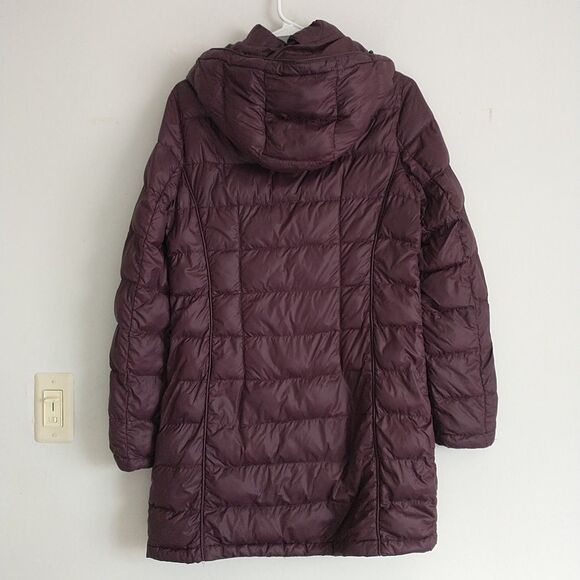 Donna Karan DKNY Packable Down Quilted Coat Jacket Womens M Purple Hood Zip - Picture 6 of 12